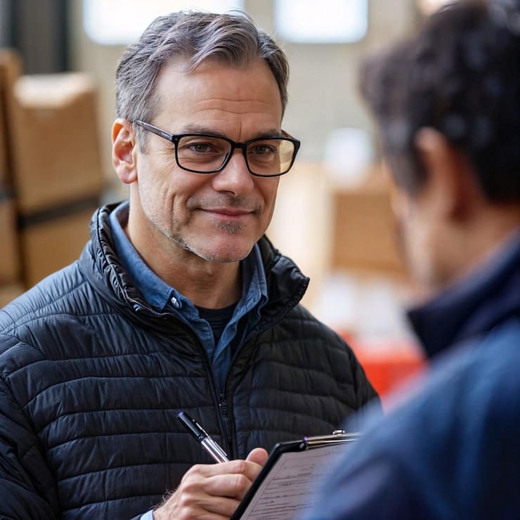 man attending to his small parcel business signing for the delivery or
